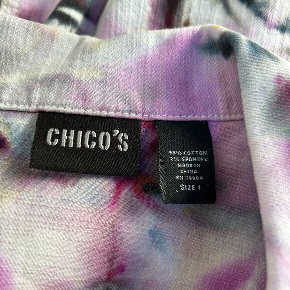 Chico's Womens Tie-Dye Sleeveless Denim Vest Size 1 Cotton Blend Stretch Pink - Picture 3 of 7